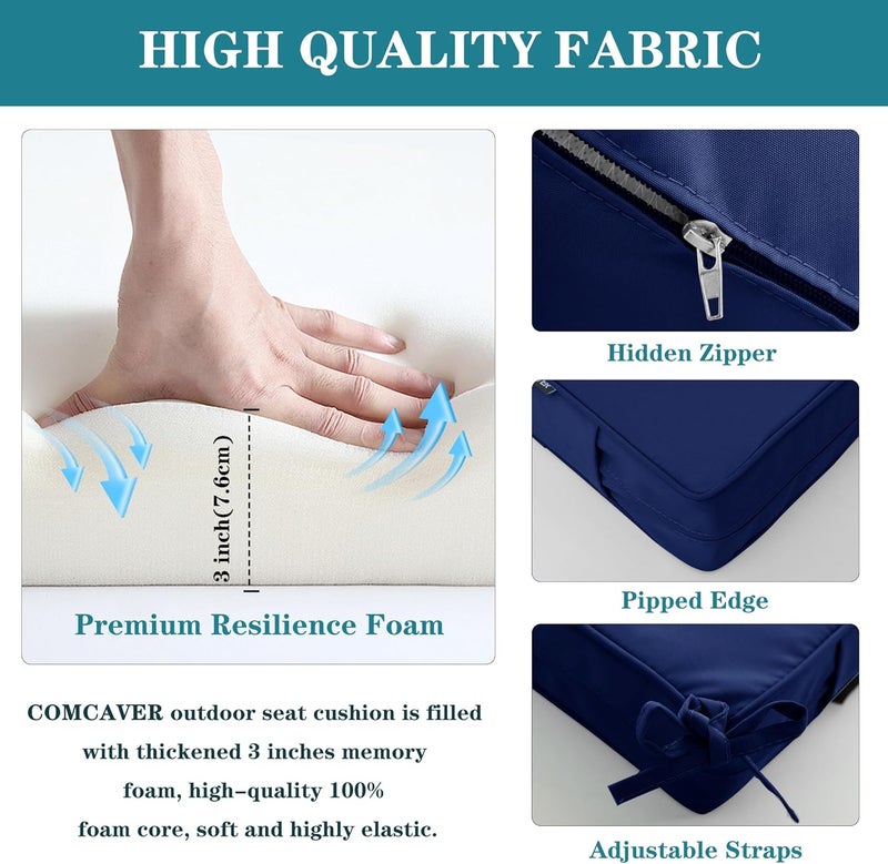 Comcaver Outdoor Bench Cushions 45 x 18 Inch Thick Waterproof Porch Swing Cushions with Tie Patio Furniture Chair Cushion Bench Pad 5 Year Color Fastness Backyard Seat Pads Navy - Image 4